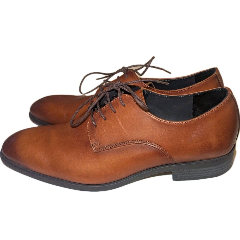 Menโs Nordstrom Brown Leather Derby Dress Shoes Size 10.5 Lace-Up Plain Toe